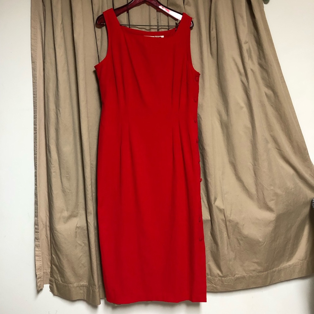 KathieLee Long Red Sleeveless Dress Button Side 14